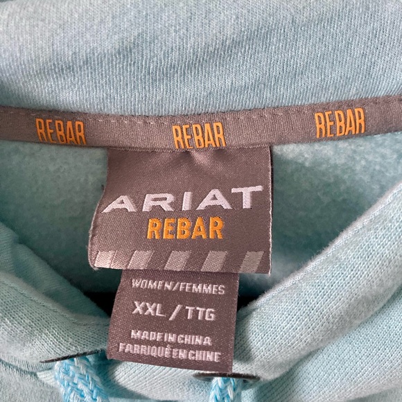 Ariat Rebar Light Light Blue Hoodie with Purple Ariat Logo - Picture 3 of 3